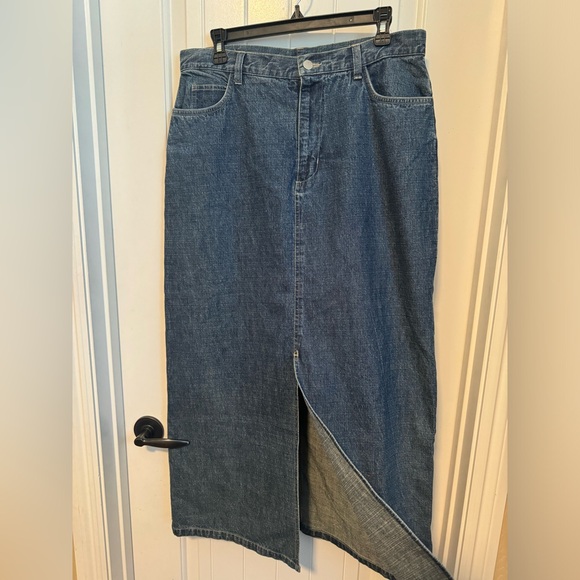 Vintage 100% Cotton St Johns Bay Medium Wash Denim Pencil Skirt Front Slit Sz 12 - Picture 3 of 6